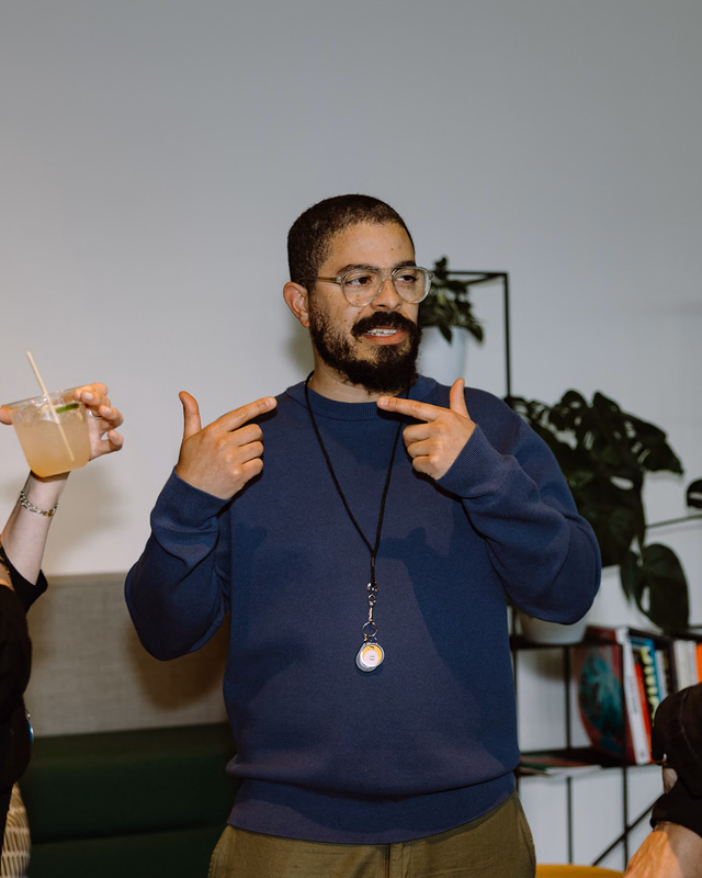 Person speaking during an informal team moment